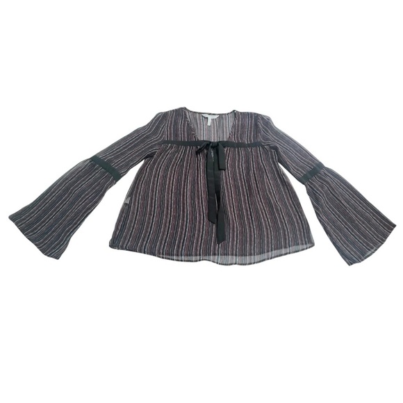 BCBGeneration Ruffle Front Pirate SHEER STRIPED BLOUSE BELL SLEEVES XXS - Picture 7 of 13